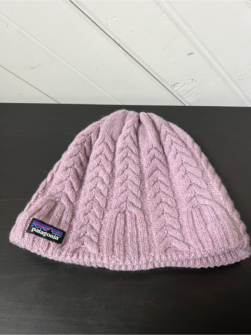 Patagonia Women’s Dusty Purple Fleece Lined Cable Knit Beanie Hat
